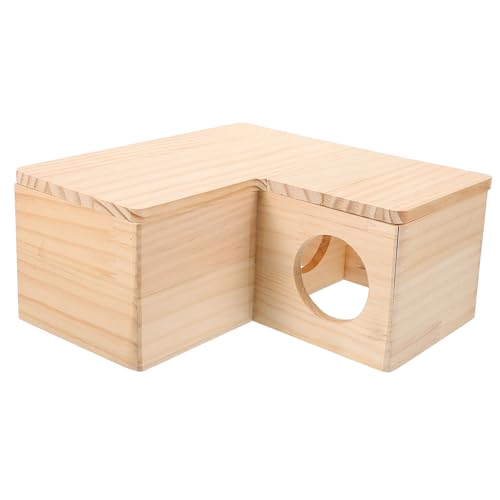 FONDOTIN Hamster- Hamsterspielzeug Hamster nach Hause Röhren Käfig-Chat Hamster Einrichtung Hamster Verstecke für Hamster aus Holz Rattenhaus aus Holz Massivholz Beige von FONDOTIN