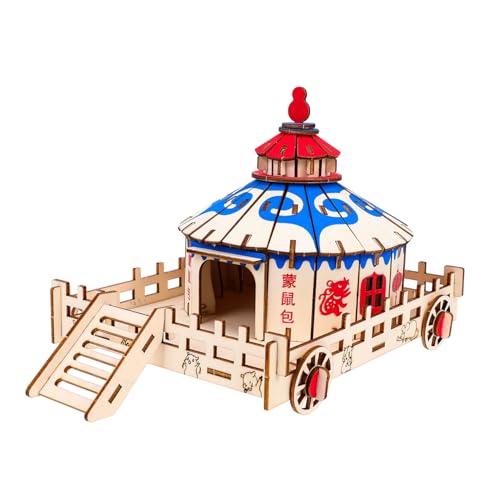 FONDOTIN Hamster Holzhaus Mit Spielplattform Versteck Für Syrische Hamster Rattenhaus Für Kleintiere Stöckige Hütte Mit Treppe Und Sicheres Design Für Meerschweinchen von FONDOTIN