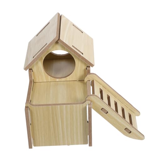 FONDOTIN Hamster Holzhaus Versteck aus Stabilem Holz Platzsparendes Haus mit Realistischem Design Installieren Sicherer Rückzugsort für Kleine Haustiere Wie Hamster und Zwerghamster von FONDOTIN