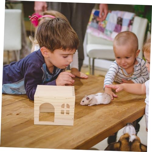 FONDOTIN Hamster Versteck Holzhaus Mehrkammer Kleintier Unterschlupf aus Natürlichem Holz für Hamster Igel und Kleine Haustiere mit Warmem Rückzugsort und Spielplatz von FONDOTIN