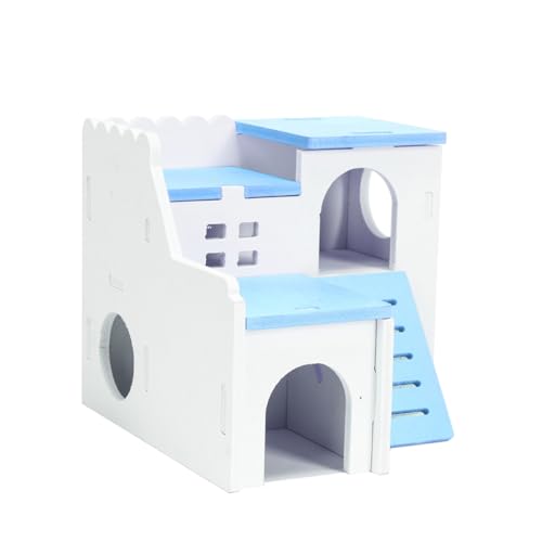 FONDOTIN Doppelstöckiges Holz-hamsterhaus Für Schlaf Spielbereich Sicheres Und Unterhaltsames Nagerhaus Blau Für Hamster Und Kleine Haustiere FONDOTIN Doppelstöckiges Holz-hamsterhaus Für Schlaf Spielbereich Sicheres Und Unterhaltsames Nagerhaus Blau Für Hamster Und Kleine Haustiere von FONDOTIN