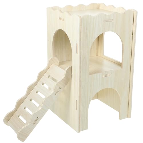 FONDOTIN Hamsterversteckhaus Aus Holz Mit Rampe Mehrstöckige Tierhütte Für Hamster Als Rückzugsort Und Spielplatz Design Für Kleintiere von FONDOTIN