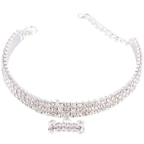 FONDOTIN Strass-haustierhalsband – Luxuriöses Hundehalsband Mit in Knochenform – Verstellbare Kette Für Tierbedarf FONDOTIN Strass-haustierhalsband – Luxuriöses Hundehalsband Mit in Knochenform – Verstellbare Kette Für Tierbedarf von FONDOTIN