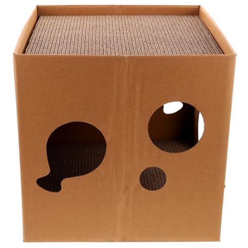 FONDOTIN Kartonkarton Katzenhaus Kratzhaus aus Doppelseitiger Wellpappe Halboffen Katzenkratzbrett Spielhaus mit Robustem Schadstofffreiem Material für Langlebigen Kratz Ruhekomfort von FONDOTIN