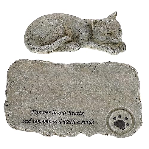 FONDOTIN Katzen Gedenkstatue Aus Robustem Resin Tiergrabstein Für Garten Personalisierbar Mit Gedenkworten Tröstendes Erinnerungsstück Für Verstorbene Haustiere von FONDOTIN
