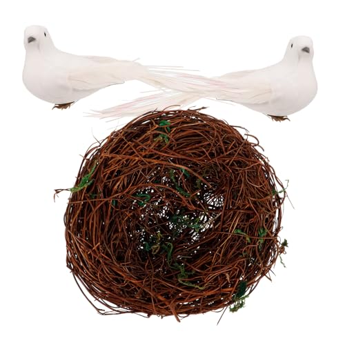 FONDOTIN Künstliches Vogelnest Handgeflochtenes Rattan Vogelhaus mit Dekovögeln für Garten Dekoration Fotorequisite Wetterfestes Nest für Baum Realistische Nachbildung DIY Bastelbedarf von FONDOTIN