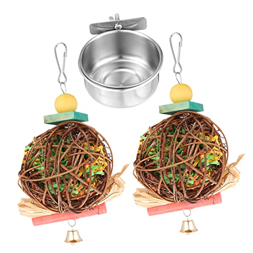 FONDOTIN Papageien Futter und Spielzeugset aus Multifunktionale Fütterungstasse mit Rattankugel für Wasserschale für Käfige zu Installieren von FONDOTIN