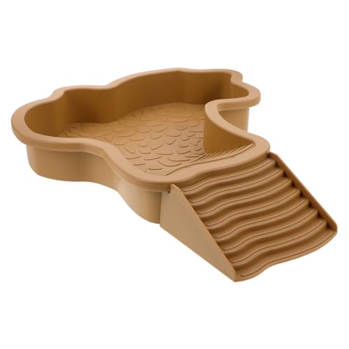 FONDOTIN Pet Turtle Badewanne Rampe Zum Sonnenbaden Für Schildkröten Schildkrötenplattform Für Aquarium Groß Futternapf Für Schildkröten Futternapf Für Reptilien Khaki Plastik von FONDOTIN