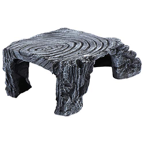 FONDOTIN Schildkröten-terrasse Panzer Künstlicher Fisch Luft Aquarienlicht Dekoration Kletterplattform Für Reptilien Futterspender Schildkröten -backenplattform Mit Haube Dark Grey Harz von FONDOTIN