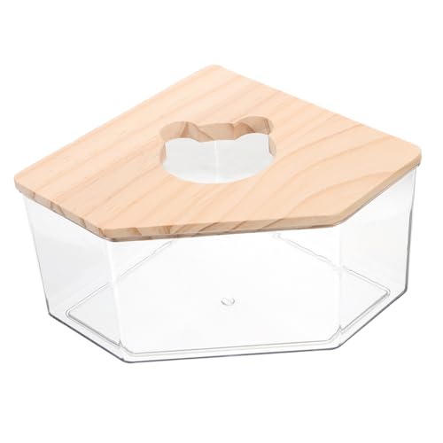 FONDOTIN Transparente Hamster Sandbad Box mit Holzdeckel Sandbad Behälter für Zwerghamster Rennmäuse und Chinchillas Multifunktional als und Leicht zu Reinigen Klein von FONDOTIN
