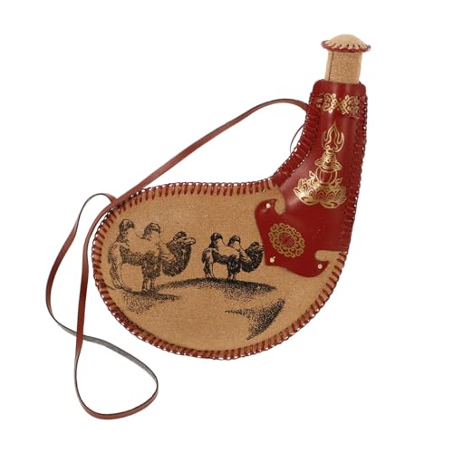 FONDOTIN Vintage Ledertasche Wasserflasche mit Trageriemen Antiker Stil Kompakt und Leicht für Outdoor Aktivitäten Handgefertigt mit Glatter Oberfläche Getränkespeicherung für Reisen und von FONDOTIN