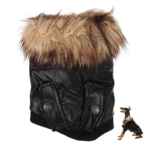 FONDOTIN Warme Hundejacke Hunde Winterjacke Designer-hundekleidung Winter Hundemantel Warmhaltende Hundebekleidung Kostüm Für Haustiere Bei Kaltem Wetter Welpenkleid Pu Lederjacke Winddicht von FONDOTIN