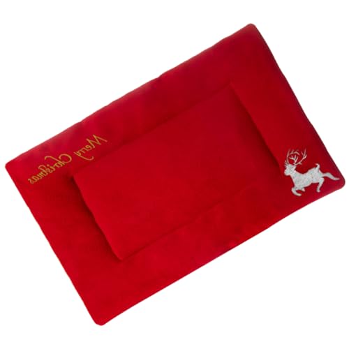 FONDOTIN Weihnachtsmatte für Haustiere Winterdecke Hunde Wärmebett Schlafmatten Schlafkissen Haustiermatte Katze Bett Matte Hundekäfig Plüsch-Pad Warme Decke hundebox Matte Stoff rot von FONDOTIN