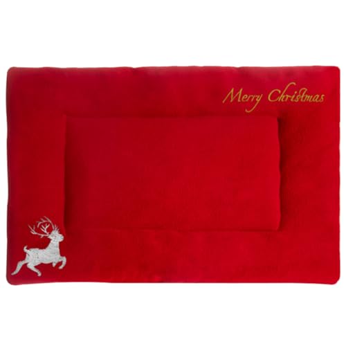 FONDOTIN Weihnachtsmatte für Haustiere Hunde Wärmeunterlage bettkissen für welpen matratzenschoner Decke Katze plüsch warme Matte Schlafmatte für Hunde Zwinger hundebox Matte Sitzkissen rot von FONDOTIN
