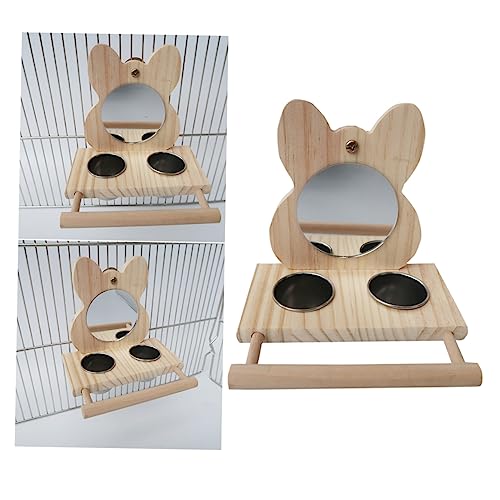 FONDOTIN Papagei Feeder Edelstahl Vogel Lebensmittel Wasser Schüssel Einfache Reinigung Dekorative Spiegel Holz Rack FONDOTIN Papagei Feeder Edelstahl Vogel Lebensmittel Wasser Schüssel Einfache Reinigung Dekorative Spiegel Holz Rack von FONDOTIN