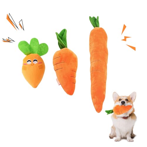 FONDUO Hundespielzeug Quietschend, Unzerstörbar Hundespielzeug Karotte, Interaktives Spielzeug für Hunde Geschenke, Kauspielzeug Hund aus Plüsch, Dog Toys Robust Verschleißfest Waschbar (3 Stück) FONDUO Hundespielzeug Quietschend, Unzerstörbar Hundespielzeug Karotte, Interaktives Spielzeug für Hunde Geschenke, Kauspielzeug Hund aus Plüsch, Dog Toys Robust Verschleißfest Waschbar (3 Stück) von FONDUO