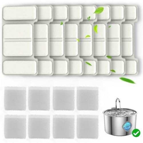 FOOPOMARY Katzenwasserbrunnenfilter, 8 Ersatzfilter und 8 Ersatzschwämme, Set für 3,2 l, automatischen Haustierbrunnen und Hundewasserspender von FOOPOMARY