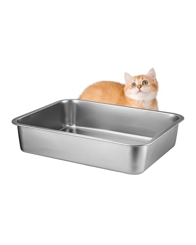 FOPUNB Katzentoilette aus Edelstahl, Metall-Klo für kleine/große Katzen, rostbeständig, geruchshemmend, nicht klebrig, leicht abzuspülen, langlebig und langlebig (60 x 40 x 15 cm) von FOPUNB