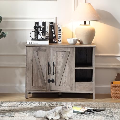FOREST GRAVITY Katzenschrank Katzentoilette Groß Katzenklo Schrank Small Cat Litter Box Furniture Modern 81 * 50 * 60 cm Katzenhaus mit Tür und Separater Trennwand Grau von FOREST GRAVITY