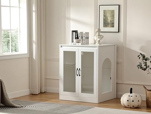 Forest Gravity Katzentoiletten-Robotergehäuse mit Katzen-Beobachtungs-Glastüren, Katzentoilettenschrank mit gemütlicher LED für Katzen, wendbarer und optionaler Eingang (links oder rechts), Steckdose von FOREST GRAVITY