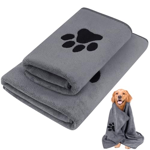 FORETOGO 2 Stück Hundehandtuch,Grau Extra Saugfähig Hunde Handtuch, Mikrofaser Hundebadetücher Weiche Personalisierung Handtücher für Katzen,Hunde Oder Andere Haustiere (35×75CM,50×100CM) von FORETOGO