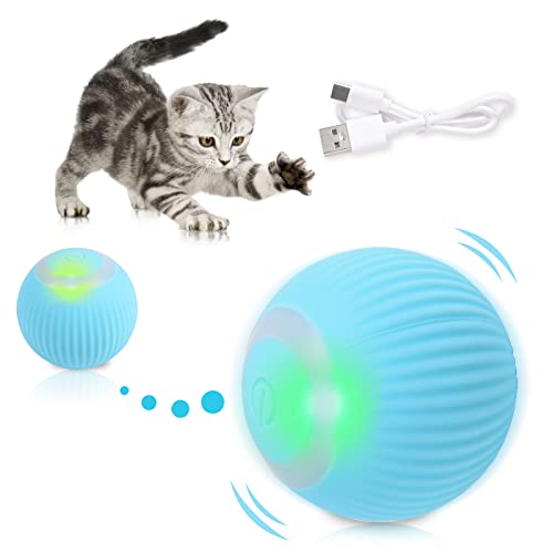 FORMIZON Interaktives Katzenspielzeug Ball, Interaktiv Sich Drehender Ball, USB Wiederaufladbares LED Licht Haustier Unterhaltungskugeln, Katzenball Spielzeug für Kätzchen Welpen(Blau) von FORMIZON