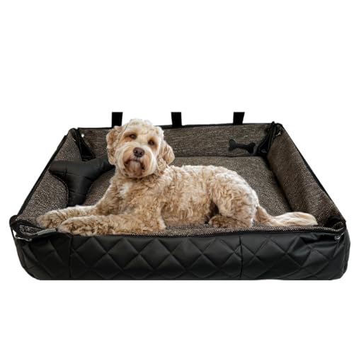 FORTISLINE Hundebett Oksana Gr XL -luxuriöses Hundebett mit abnehmbarem Bezug, zusammenrollbar, ideal für große Hunde -elegant und komfortabel (Braun/Schwarz gesteppt) von FORTISLINE