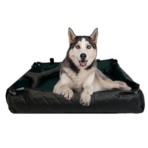FORTISLINE Hundebett Oksana Gr XL -luxuriöses Hundebett mit abnehmbarem Bezug, zusammenrollbar, ideal für große Hunde -elegant und komfortabel (Dunkelgrün/Schwarz gesteppt) von FORTISLINE