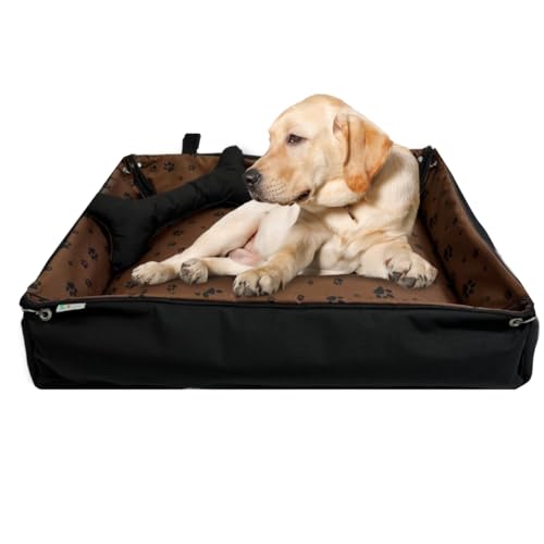 FORTISLINE Hundebett Oksana Gr XL -luxuriöses Hundebett mit abnehmbarem Bezug, zusammenrollbar, ideal für große Hunde -elegant und komfortabel (Pfoten Braun/Schwarz) von FORTISLINE