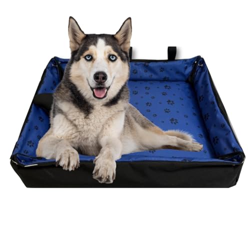 FORTISLINE Hundebett Oksana Gr XL -luxuriöses Hundebett mit abnehmbarem Bezug, zusammenrollbar, ideal für große Hunde -elegant und komfortabel (Pfoten Dunkelblau/Schwarz) von FORTISLINE