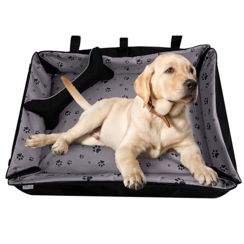 FORTISLINE Hundebett Oksana Gr XL -luxuriöses Hundebett mit abnehmbarem Bezug, zusammenrollbar, ideal für große Hunde -elegant und komfortabel (Pfoten Grau/Schwarz) von FORTISLINE