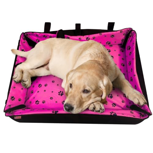 FORTISLINE Hundebett Oksana Gr XL -luxuriöses Hundebett mit abnehmbarem Bezug, zusammenrollbar, ideal für große Hunde -elegant und komfortabel (Pfoten Pink/Schwarz) von FORTISLINE