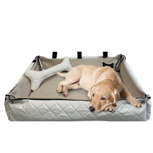 FORTISLINE Hundebett Oksana Gr. L - Elegantes & Komfortables Hundebett mit abnehmbarem Bezug, waschbar, ideal für große Hunde - stilvolles Design (Beige/Weiß gesteppt) von FORTISLINE