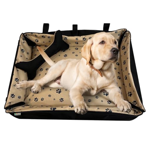 FORTISLINE Hundebett Oksana Gr. L - Elegantes & Komfortables Hundebett mit abnehmbarem Bezug, waschbar, ideal für große Hunde - stilvolles Design (Pfoten Beige/Schwarz) von FORTISLINE