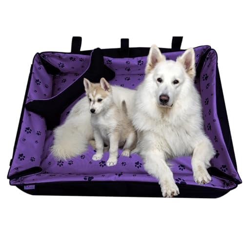 FORTISLINE Hundebett Oksana Gr. L - Elegantes & Komfortables Hundebett mit abnehmbarem Bezug, waschbar, ideal für große Hunde - stilvolles Design (Pfoten Lila/Schwarz) von FORTISLINE