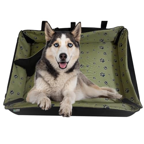 FORTISLINE Hundebett Oksana Gr. L - Elegantes & Komfortables Hundebett mit abnehmbarem Bezug, waschbar, ideal für große Hunde - stilvolles Design (Pfoten Olivgrün/Schwarz) von FORTISLINE