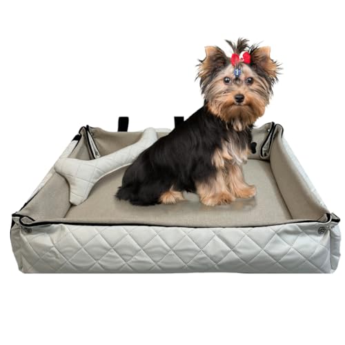 FORTISLINE Hundebett Oksana Gr. M - bequemes Hundebett mit abnehmbarem Bezug, waschbar, weich gepolstert, ideal für mittelgroße Hunde - trendiges Design (Beige/Weiß gesteppt) von FORTISLINE