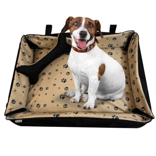 FORTISLINE Hundebett Oksana Gr. M - bequemes Hundebett mit abnehmbarem Bezug, waschbar, weich gepolstert, ideal für mittelgroße Hunde - trendiges Design (Pfoten Beige/Schwarz) von FORTISLINE