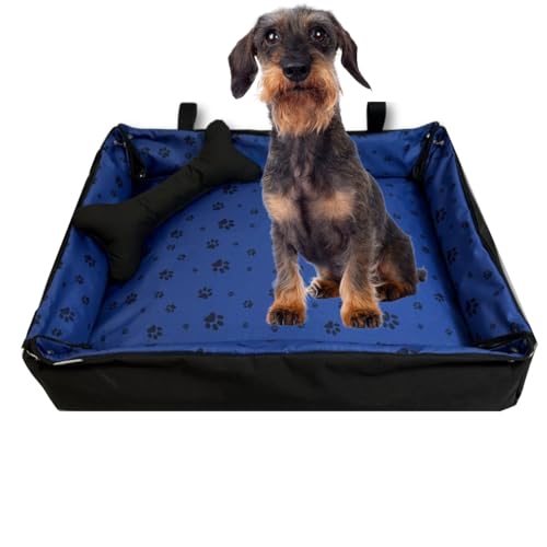 FORTISLINE Hundebett Oksana Gr. M - bequemes Hundebett mit abnehmbarem Bezug, waschbar, weich gepolstert, ideal für mittelgroße Hunde - trendiges Design (Pfoten Dunkelblau/Schwarz) von FORTISLINE