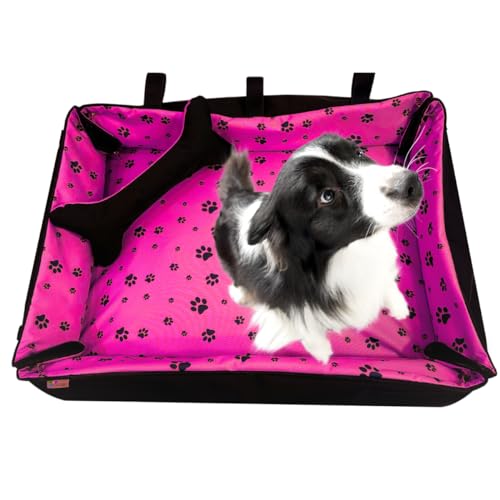 FORTISLINE Hundebett Oksana Gr. M - bequemes Hundebett mit abnehmbarem Bezug, waschbar, weich gepolstert, ideal für mittelgroße Hunde - trendiges Design (Pfoten Pink/Schwarz) von FORTISLINE