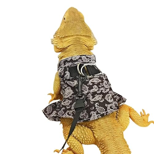Bart-Drachenrock-Geschirr-Set, verstellbare Weste, Traktionsseil, niedliche Flora, Kleidung für Kleintiere, Repitle, Eidechse, Gecko, Leguan, Chamäleon (Schwarz, M) von FORZENA