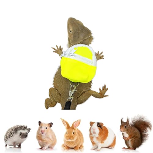 Bearded Dragons Geschirr-Leinen-Set, niedlicher Rucksack, Schulanfang, Design für kleine Haustiere, Reptilien, Eidechsen, Gecko, Chamäleon, Ratte, Hamster, Quadrat, Frettchen, Fotoshooting, Gelb Bearded Dragons Geschirr-Leinen-Set, niedlicher Rucksack, Schulanfang, Design für kleine Haustiere, Reptilien, Eidechsen, Gecko, Chamäleon, Ratte, Hamster, Quadrat, Frettchen, Fotoshooting, Gelb von FORZENA