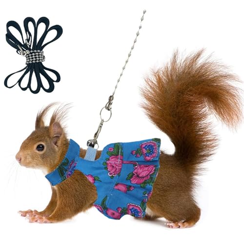Eichhörnchen-Rock-Geschirr, Leine, Frettchen-Weste, verstellbarer Traktionsseil, niedliches Blumenmuster, Kleidung für kleine Kätzchen, Zwerg, Chinchilla, Meerschweinchen, ausgefallene Ratte (Blau, L) Eichhörnchen-Rock-Geschirr, Leine, Frettchen-Weste, verstellbarer Traktionsseil, niedliches Blumenmuster, Kleidung für kleine Kätzchen, Zwerg, Chinchilla, Meerschweinchen, ausgefallene Ratte (Blau, L) von FORZENA