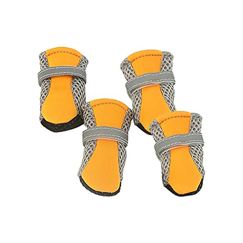 FOReverweihuajz 4 Stück Hundeschuhe Frühling Und Sommer Hundesandalen, Haustier Bequem, Atmungsaktiv, Weiche Sohle, Bequeme Fußbedeckung Orange L. von FOReverweihuajz