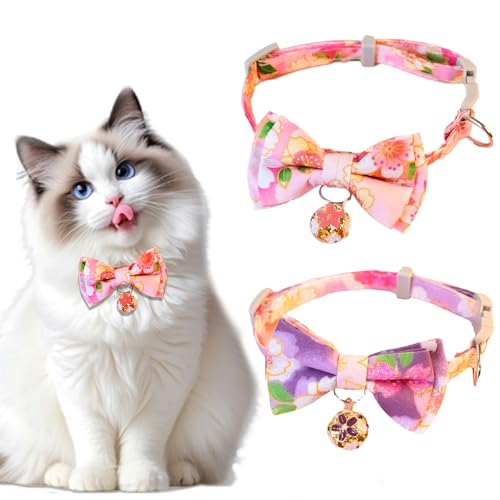 FOSDICK 2 Stück Katzenhalsband mit Glocke, Halsband Katze, Leichtes Katzen Halsband, Katzenhalsband mit Sicherheitsverschluss, Katzenhalsbänder Einstellbare Größe 16-32cm, Blumendruck von FOSDICK