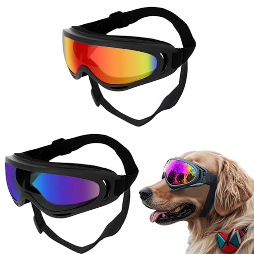 FOSDICK 2Stück Hundebrille, Brille Hund UV-Schutz, Winddicht Hunde Brille, Sonnenbrille Hund mit Verstellbare Riemen, Hundesonnenbrille für Mittel Große Hunde, zum Autofahren,Outdoor-Aktivitäten,Farbe von FOSDICK