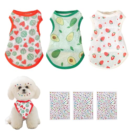 FOSDICK 3 Stück Hunde T-Shirt, Sommer Hundekleidung, Fruchtprint Shirts für Hunde, Hund Ärmellose Weste Atmungsaktiv, Haustierkleidung für Kleine Mittelgroße, mit 3 Blatt Glitzersteine Selbstklebend FOSDICK 3 Stück Hunde T-Shirt, Sommer Hundekleidung, Fruchtprint Shirts für Hunde, Hund Ärmellose Weste Atmungsaktiv, Haustierkleidung für Kleine Mittelgroße, mit 3 Blatt Glitzersteine Selbstklebend von FOSDICK