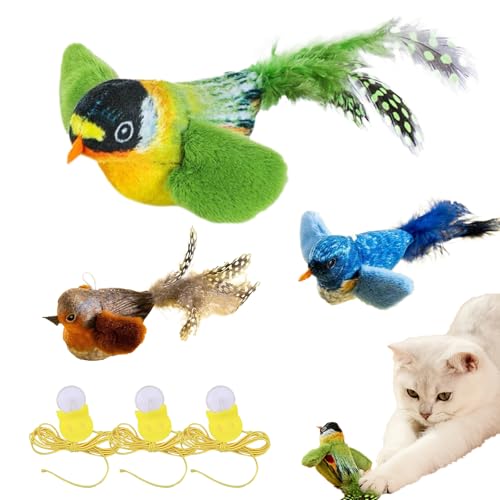 FOSDICK 3 Stück Katzenspielzeug Vogel, Vogelspielzeug für Katzen, Katzen Spielzeug Simulation Plüschvogel, Nein Fliegender, Interaktives Katzenspielzeug Zwitschern, Vogel Spielzeug Katze,Cat Toys von FOSDICK