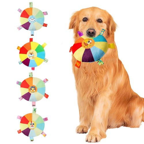 FOSDICK 4 Stück Frisbee Hund, Plüsch Hundefrisbee, Hunde Frisbee mit Glocke, Hundespielzeug Plüsch Weich, Spielzeug Hund Durchmesser 15cm, Dog Toys für Hundetraining, Werfen, Fangen & Spielen von FOSDICK