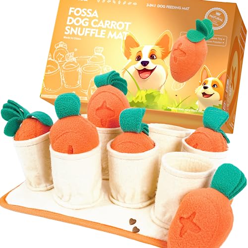 FOSSA Hunde Schnüffelmatte, Welpenspielzeug Fütterungsmatte mit 8 Karotten Plüsch Hund Leckerli Puzzle Spielzeug (klein) von FOSSA